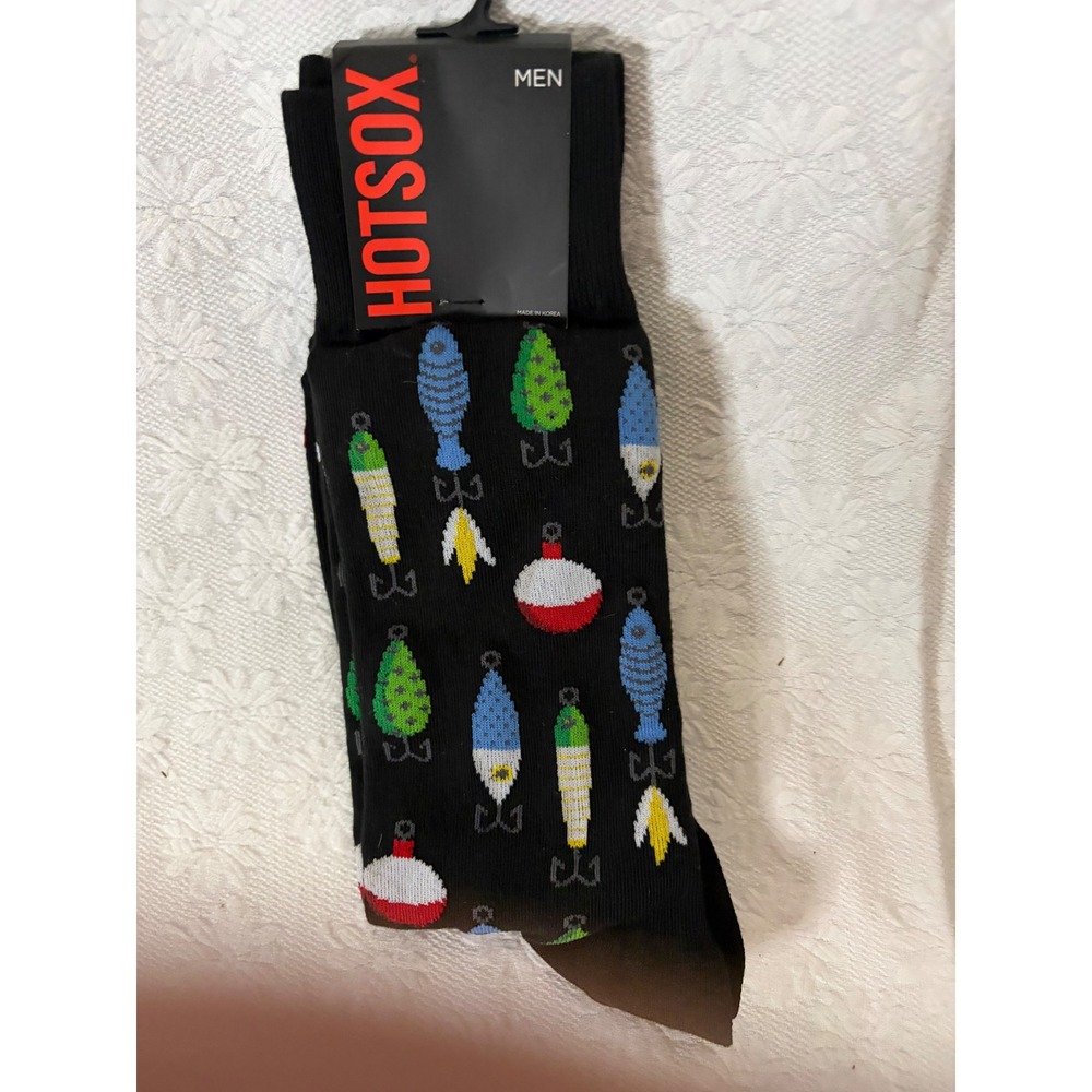 Hot Sox Mens Fishing Lure Novelty Crew Socks Black HM100678 NWT